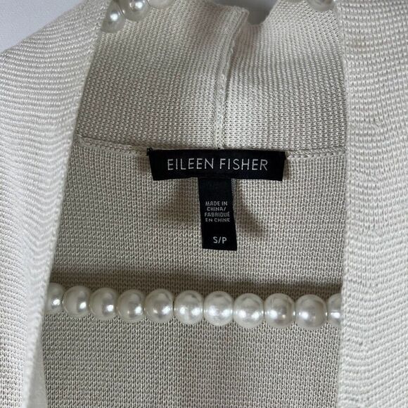 Eileen Fisher Vest Small Knit Open Front  Silk Cotton Oatmeal Beige Sleeveless - Picture 6 of 14